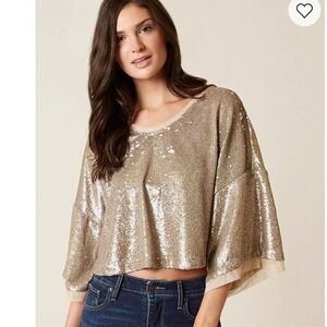 Free People Champagne Dreams Gold Sequin Crop Top Womens XS